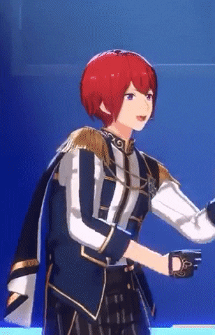 a cartoon character with red hair and blue eyes is wearing a blue and white outfit .