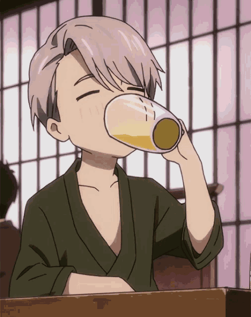 a cartoon character is drinking from a glass