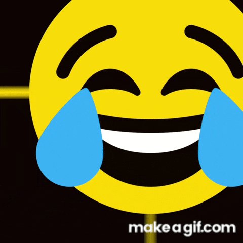 a yellow smiley face is laughing with tears coming out of it 's eyes