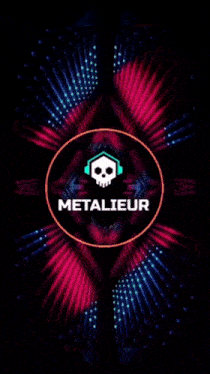 a metalieur logo with a skull and headphones on a blue background
