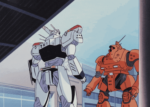 a cartoon drawing of two robots one of which has the number 10 on it