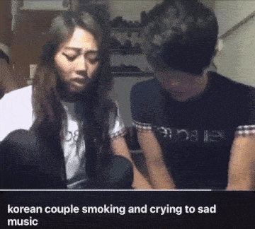 a man and a woman are sitting next to each other with the caption korean couple smoking and crying to sad music