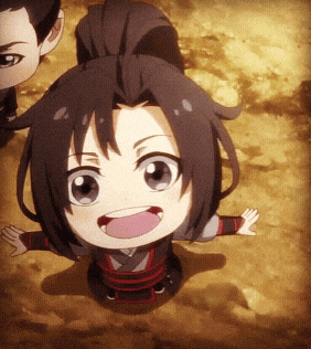 a small cartoon character with a ponytail is smiling