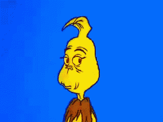 a cartoon character with a yellow head and red eyes