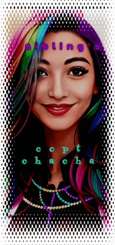 a drawing of a woman with colorful hair and the words siblings