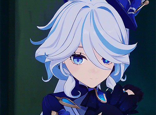 a girl with long white hair and blue eyes is wearing a blue hat