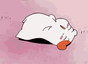a cartoon hamster is laying on its back with its eyes closed .