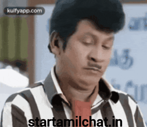 a man wearing a striped shirt and tie with the words starttamilchat.in written on the bottom