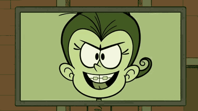 a cartoon character with braces on his teeth is smiling