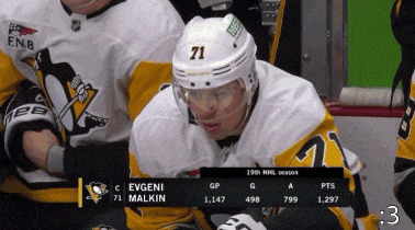 a hockey player with the number 71 on his helmet sits on the bench