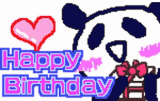 a panda bear with a heart and the words happy birthday on it