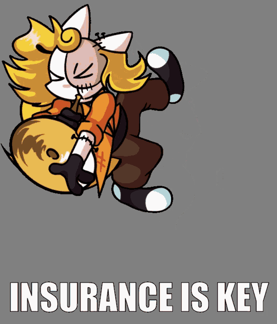 a cartoon of a fox playing a trumpet with the words insurance is key underneath