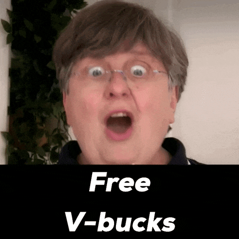 a man with glasses and a surprised look on his face says " free v-bucks "