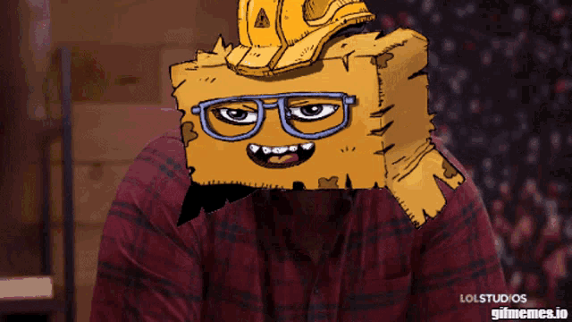 a cartoon of a man wearing a hard hat and glasses with lolstudios gifmemes.io written on the bottom