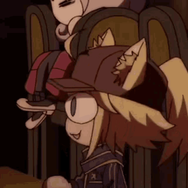 a close up of a cartoon character wearing a hat .