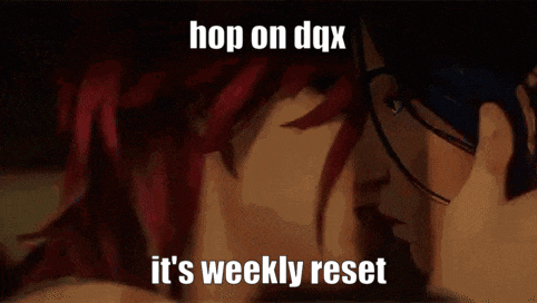 a couple of people kissing with the words hop on dax it 's weekly reset