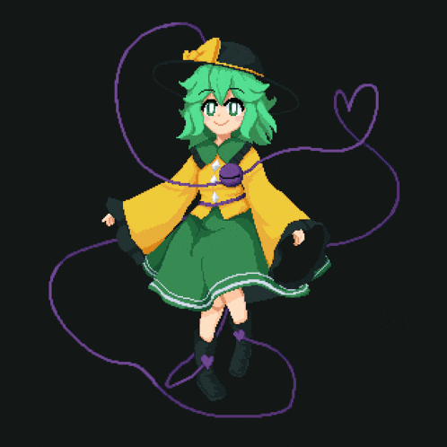 a pixel art of a girl with green hair and a yellow and green dress