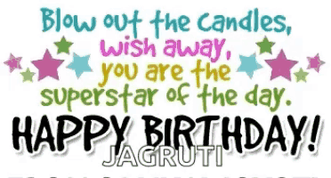 a birthday greeting for jagruti with stars and candles