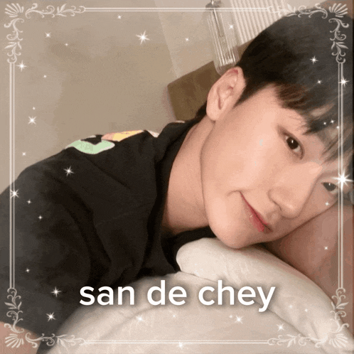 a picture of a young man with the words san de chey on it