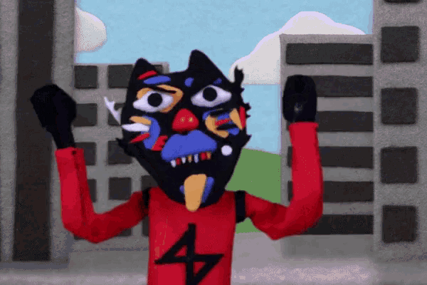 a cartoon character wearing a red shirt with a number 4 on it