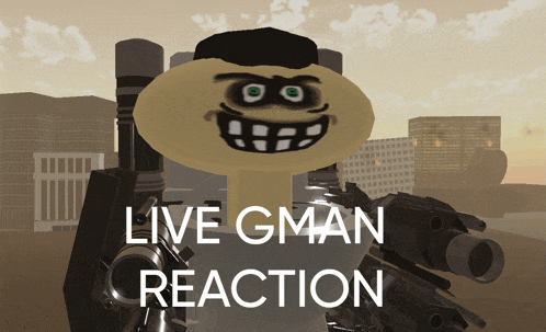 a cartoon character holding a gun and the words live gman reaction