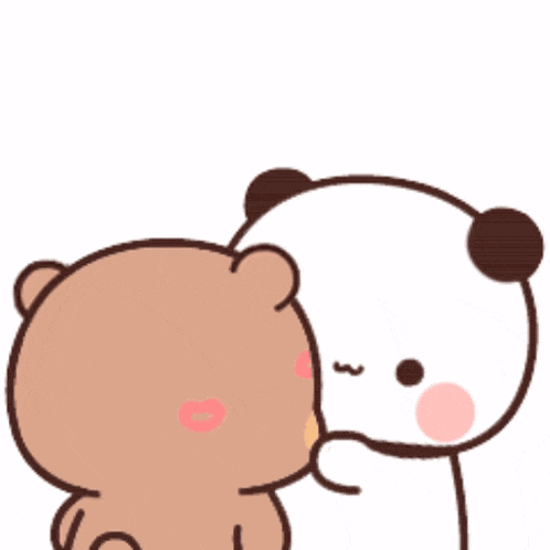 a cartoon of a bear kissing another bear with a heart above them .