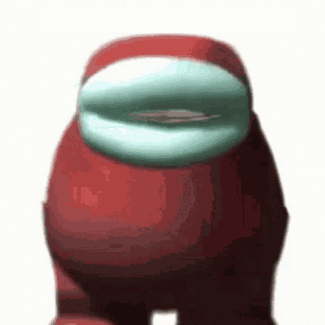 a red among us character with a green nose and mouth is standing in front of a white background .