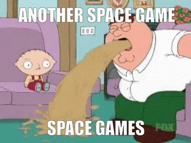 a cartoon of peter griffin throwing up another space game space games