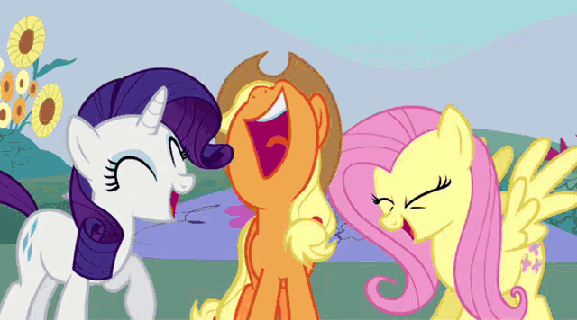a group of ponies are laughing together and one of them is wearing a cowboy hat