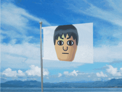 a flag with a man 's face on it that says ' ici '