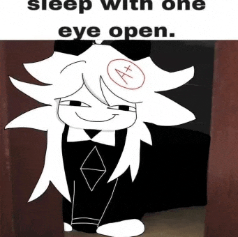 a cartoon character with a circle on his forehead and the words sleep with one eye open .