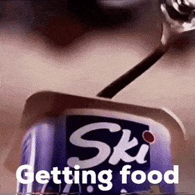 a picture of a ski getting food advertisement