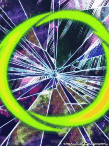 a green circle in the middle of a purple and blue background