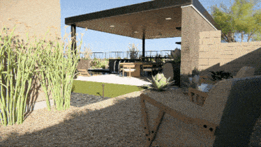 an artist 's impression of a patio area with a chair