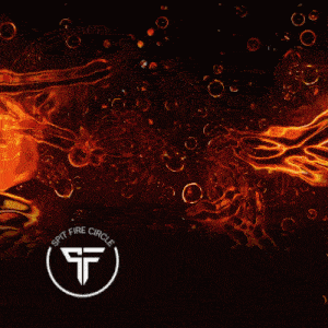 a spit fire circle logo with a woman 's face in front of it