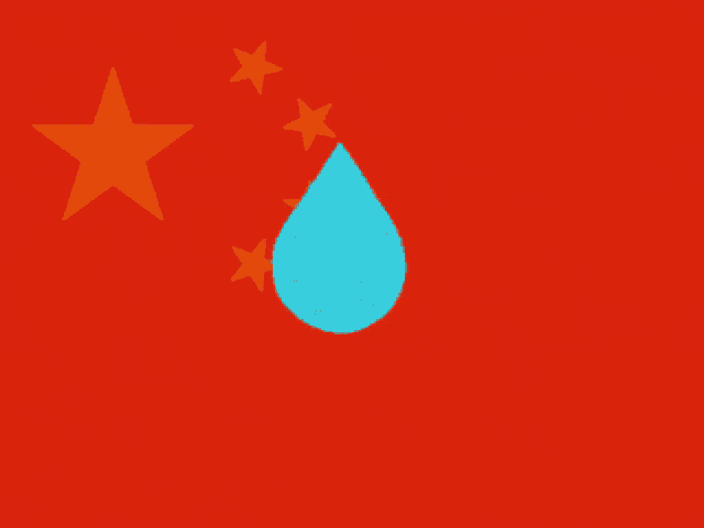 a blue drop of water is on a red background with yellow stars