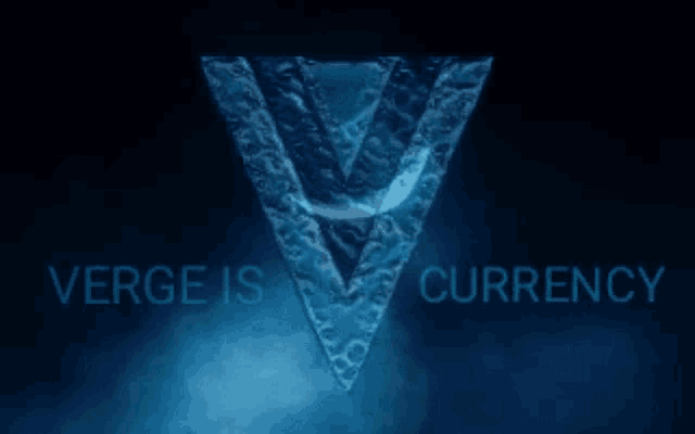 a blue triangle with the words " verge is currency " below it