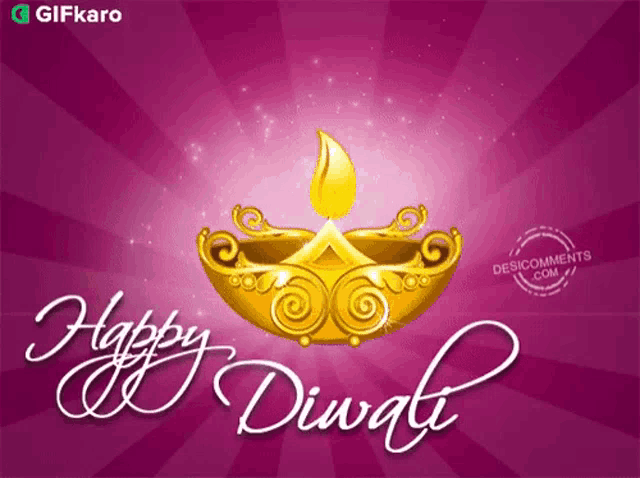 a happy diwali greeting card with a gold lamp