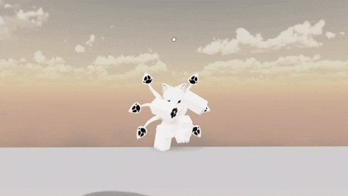 a white cat with black paws is standing on a white surface