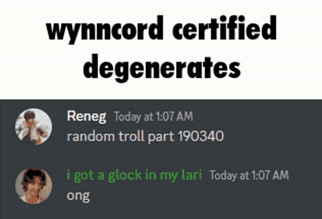 a screenshot of a discord conversation between reneg and wynncord certified