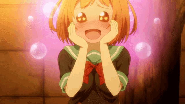 a girl with hearts on her eyes is making a face