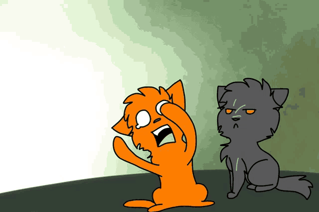a cartoon of two cats one orange and one grey