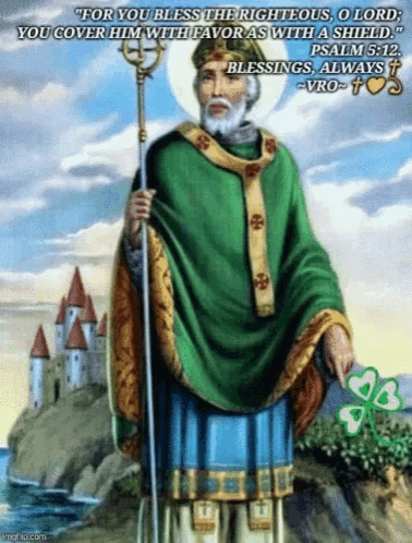 a painting of a man holding a cane and a bible verse