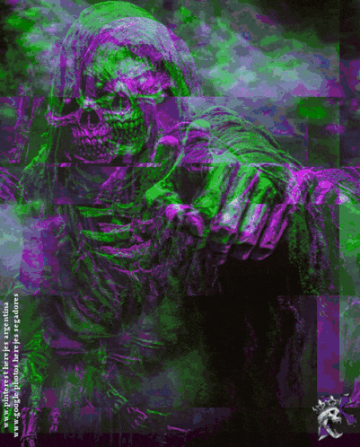 a green and purple image of a skeleton with the website www.googlephotos.com in the bottom right corner