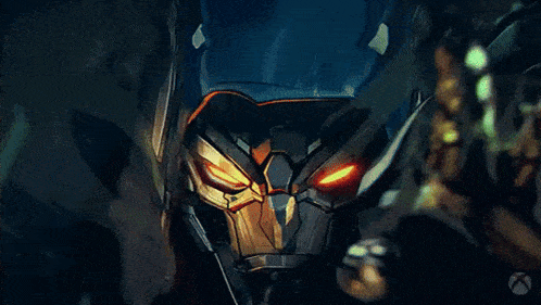 a cartoon of a robot with red eyes and a green sword