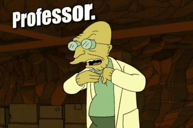 a cartoon character says professor lava in a dark cave