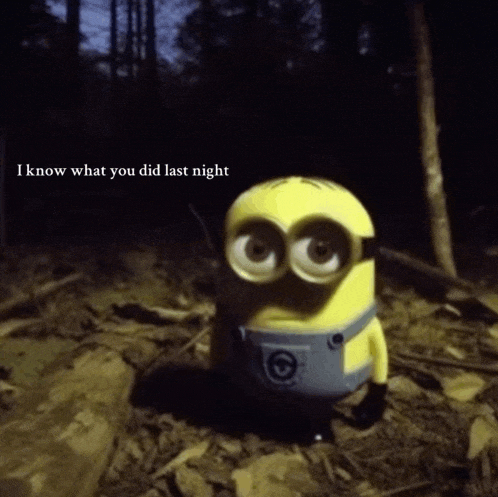 a picture of a minion with the words " i know what you did last night " below it