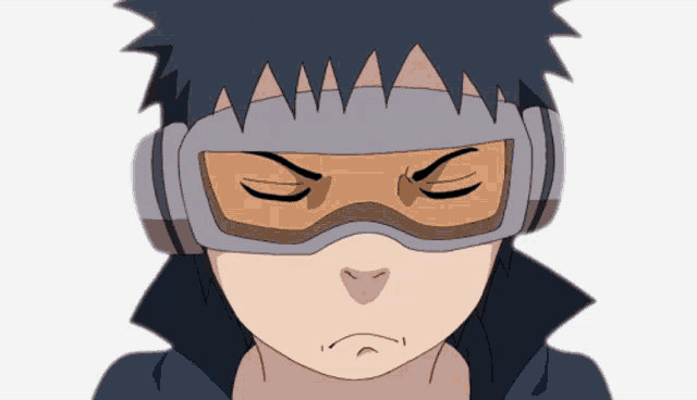 a cartoon character wearing headphones and goggles with a sad look on his face