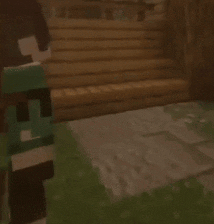 a person in a minecraft video game is standing in front of a wooden house .