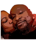 a man and a woman are kissing each other on the forehead .